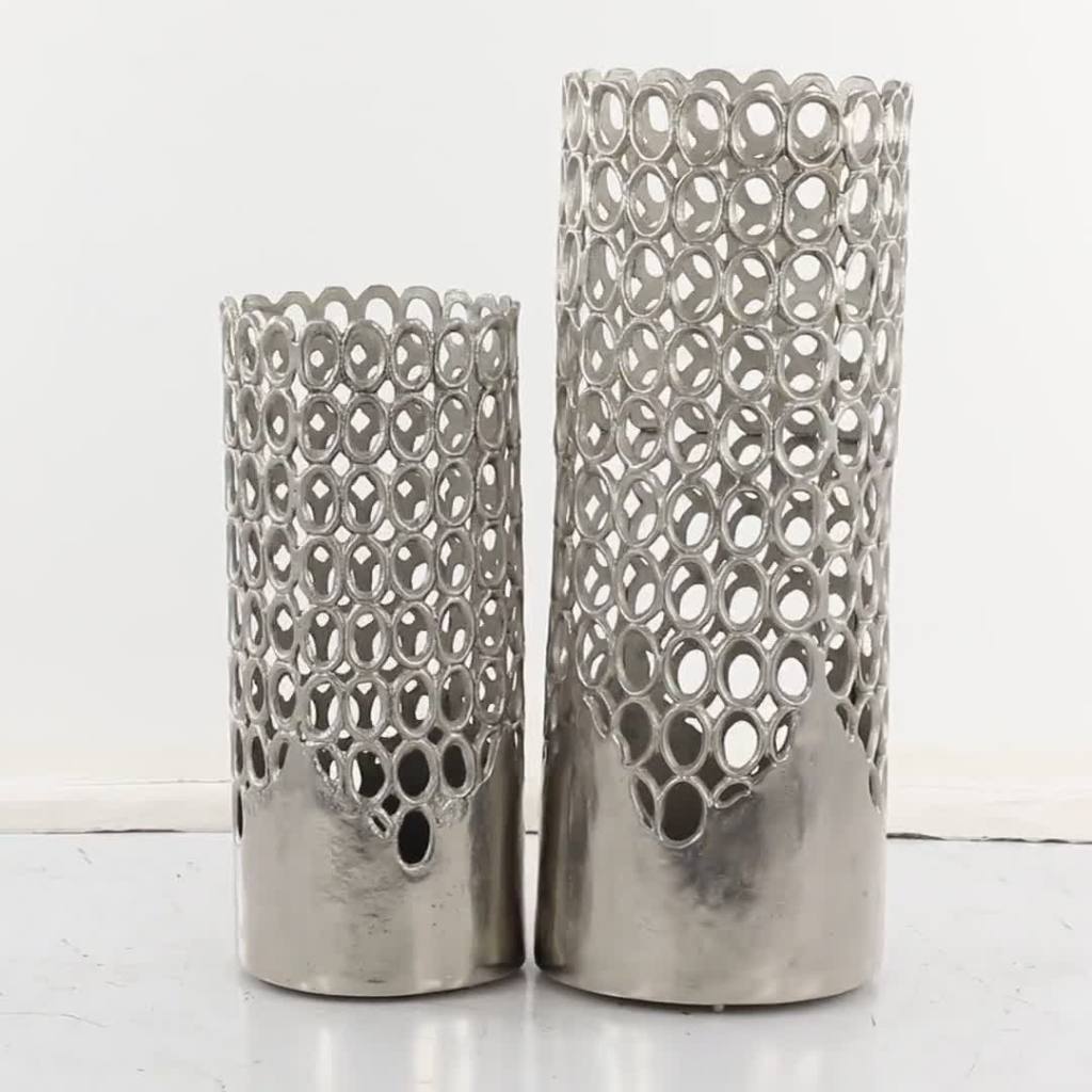 thumbnail video image 2 of DecMode 32", 24"H Geometric Silver Aluminum Vase, Set of 2, 2 of 10
