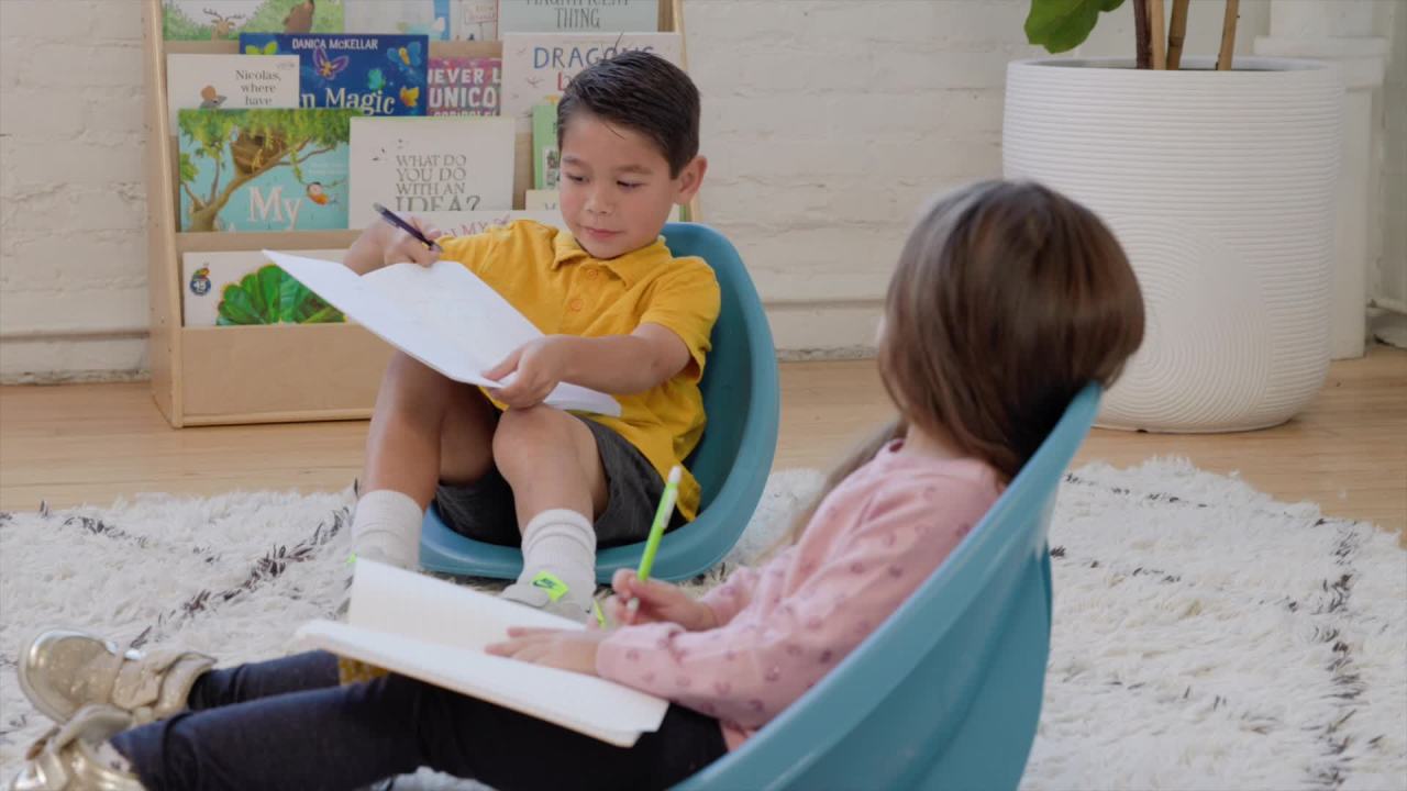 thumbnail video image 2 of ECR4Kids Plastic Leaf Scoop Floor Rocker Seat, Classroom Furniture, Peacock Blue, 6-Piece, 2 of 10