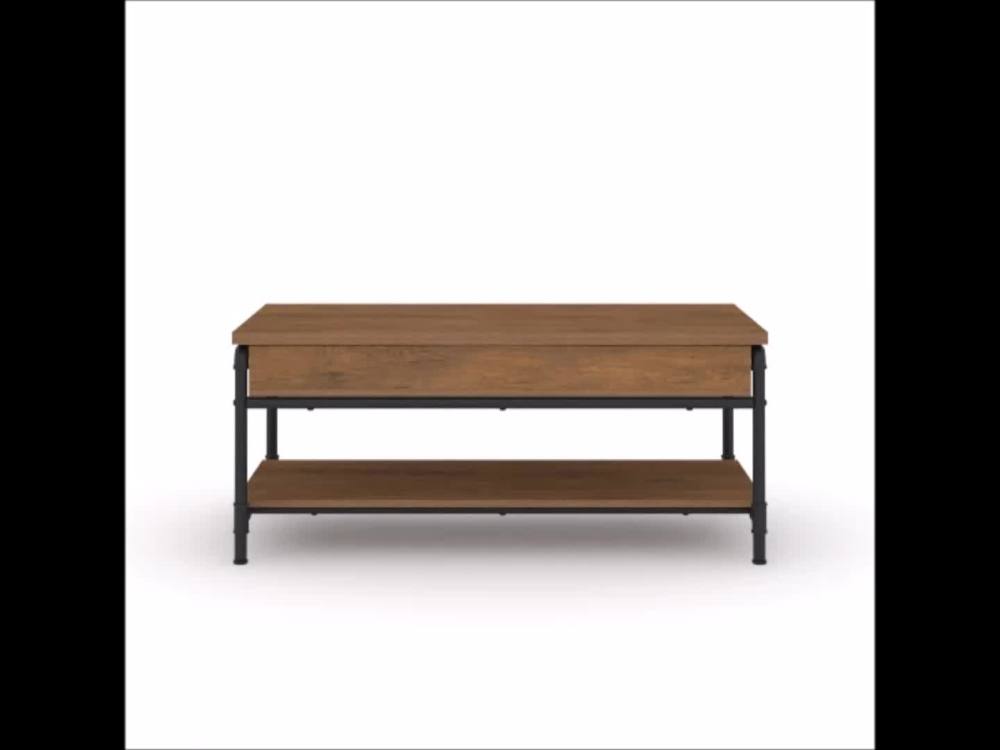 Sauder Iron City Industrial Pipe LiftTop Coffee Table, Checked Oak