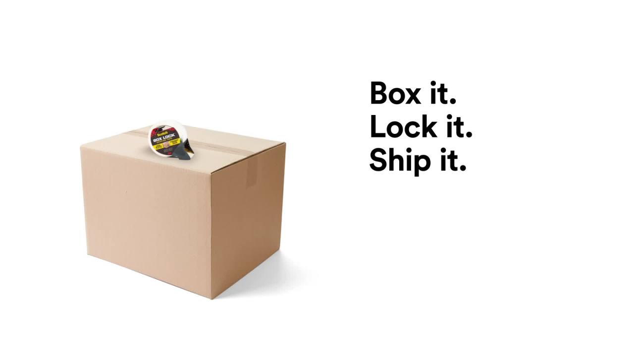 thumbnail video image 2 of Scotch Box Lock Shipping Packaging Tape with Dispensers, Clear, 1.88 in x 22.2 yds, 6 Pack, 2 of 16