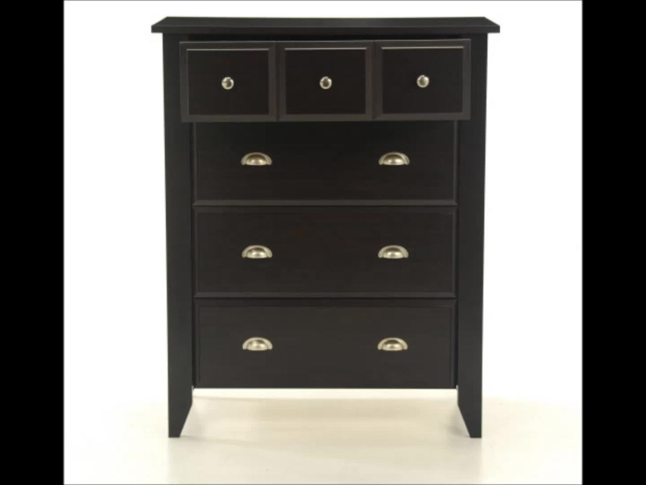 thumbnail video image 2 of Sauder Shoal Creek 4-Drawer Dresser, Jamocha Wood Finish, 2 of 14