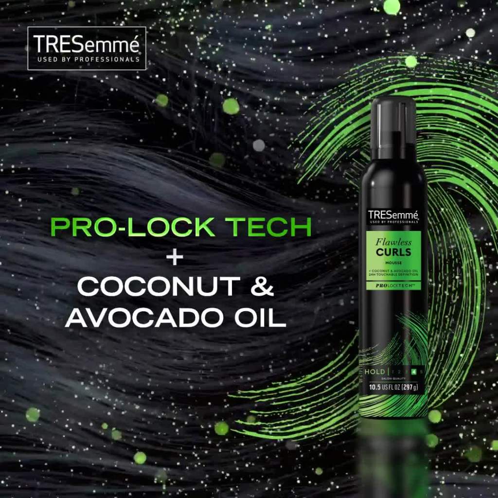 thumbnail video image 2 of Tresemme Nourishing Mousse Flawless Curls with Coconut and Avocado Oil, 10.5 oz, 2 of 10