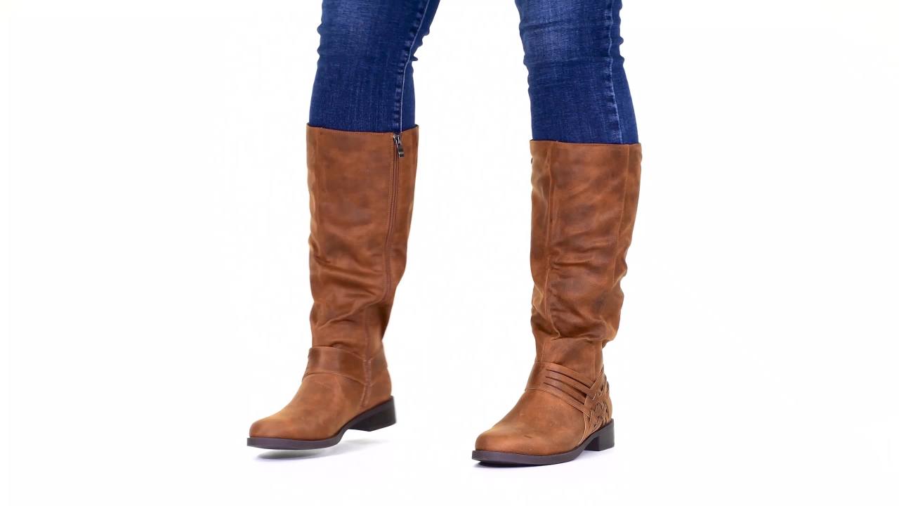 thumbnail video image 2 of Brinley Co. Womens Wide Calf Weave Detail Riding Boot, 2 of 8