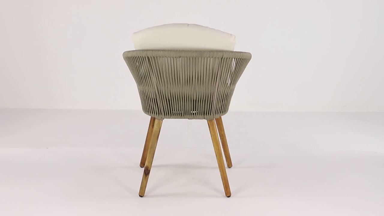 thumbnail video image 2 of DecMode Woven Rope Outdoor Dining Chair with Polyester Cushions and Slender Tapered Legs - Wood - Set of 2 - Light Brown, 2 of 14