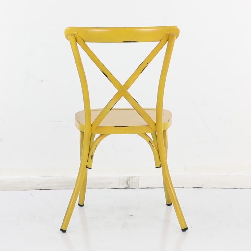 thumbnail video image 2 of DecMode 19"W, 35"H Metal Farmhouse Outdoor Dining Chair, Yellow, 2-Piece, 2 of 10