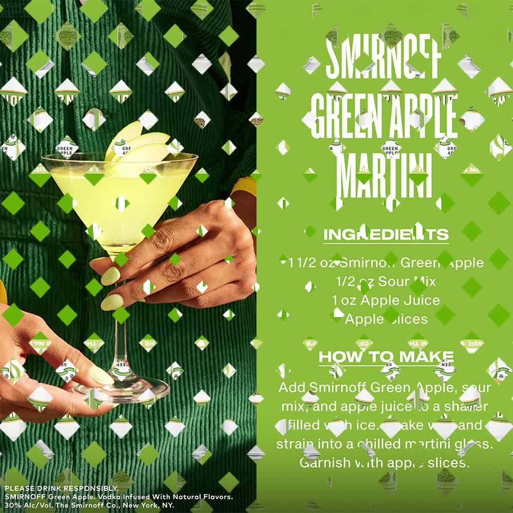 thumbnail video image 2 of Smirnoff Green Apple (Vodka Infused With Natural Flavors), 1 L, 35% ABV, 2 of 12