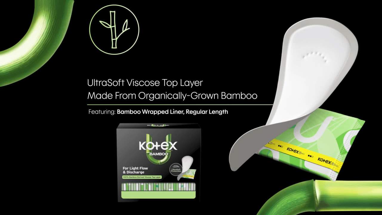 thumbnail video image 2 of Kotex Bamboo Wrapped Liners, Light Absorbency, Regular Length, 66 Count, 2 of 9