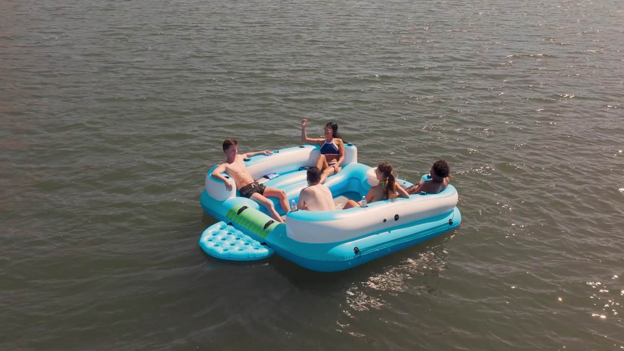 thumbnail video image 5 of Ozark Trail Summer Oasis 4-Person Inflatable Island and Ozark Trail Powergrip Pro AC Electric Air Pump, 5 of 5
