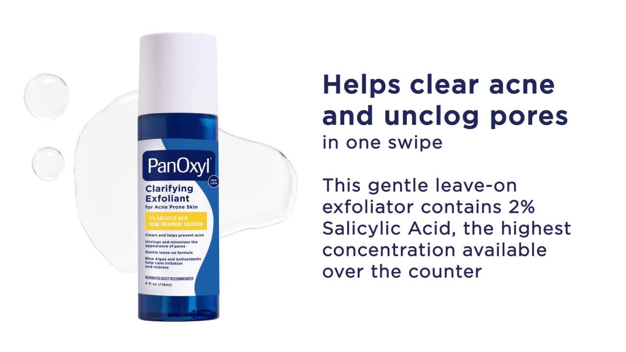 PanOxyl Clarifying Exfoliant, 2% Salicylic Acid, BHA Liquid Exfoliant for Acne Prone Skin, 4 fl oz