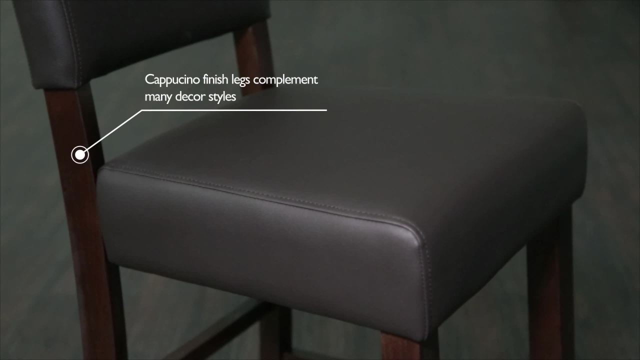 thumbnail video image 2 of Leick Home 10086CP/EB Upholstered Back Counter Height Stool with Faux Leather Seat and Wood Base, Set of 2, for Kitchen Counters and Islands, Cappuccino/Ebony, 2 of 17