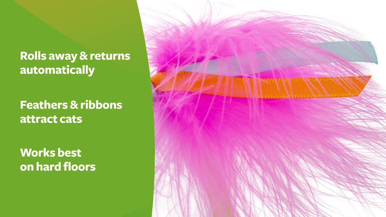 thumbnail video image 2 of SmartyKat Roll 'N Return Mysterious Motion Rolling Candy Cat Toy, 2 of 8