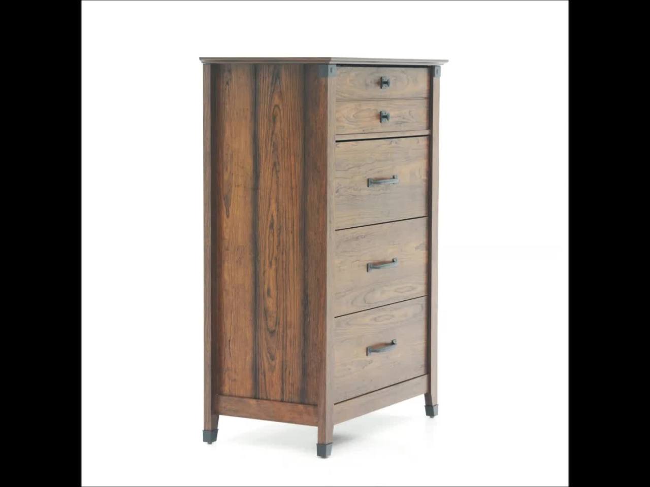 thumbnail video image 2 of Sauder Carson Forge 4-Drawer Bedroom Chest, Washington Cherry Finish, 2 of 9