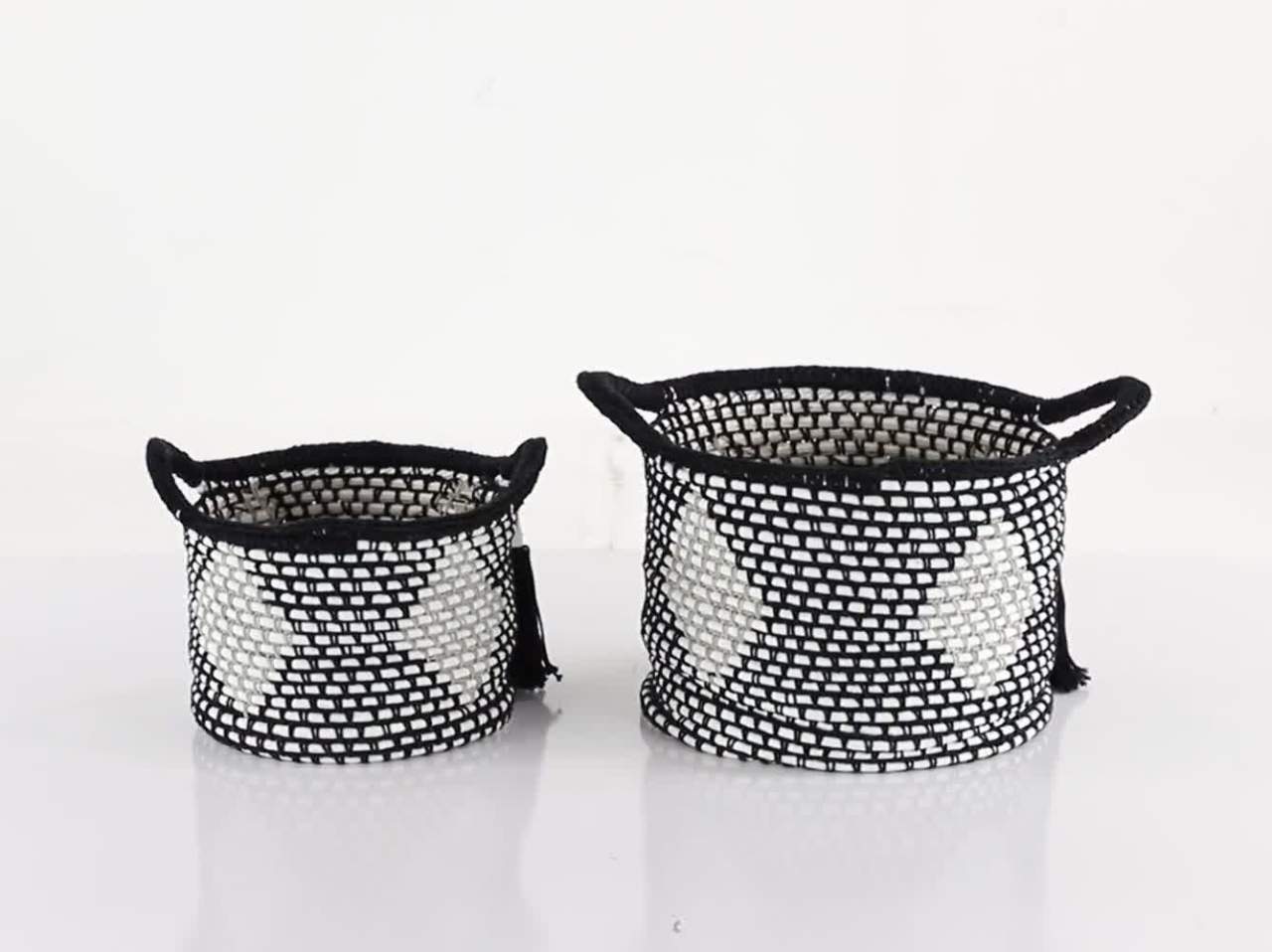 thumbnail video image 2 of DecMode 11", 9" Black Polyester Traditional Storage Basket, 2 - Pieces, 2 of 9