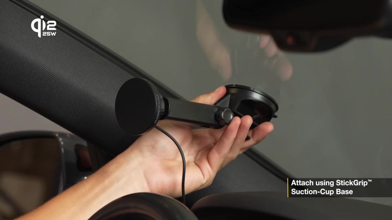 thumbnail video image 2 of Scosche MPQTRWDA Qi2 MagSafe 25W Fast Wireless Charge Magnetic Window/Dash Mount w/ Adjustable Arm, 2 of 11