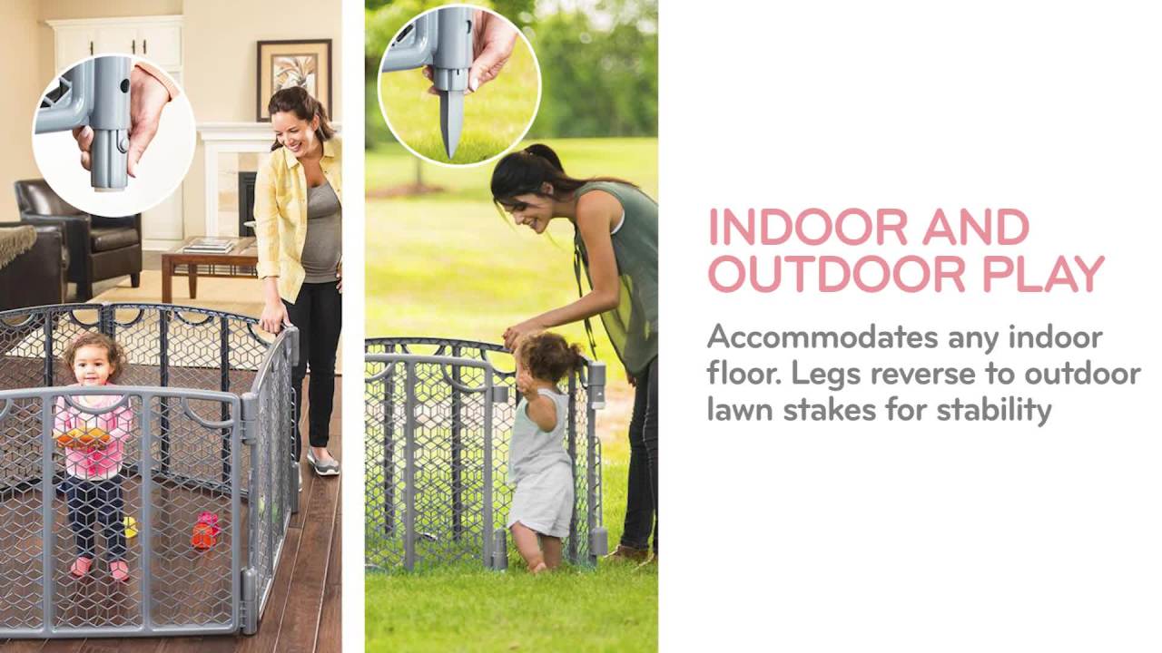 thumbnail video image 2 of Evenflo 8-Panel Versatile Play Space Adjustable Play Area, Cool Gray, 2 of 17