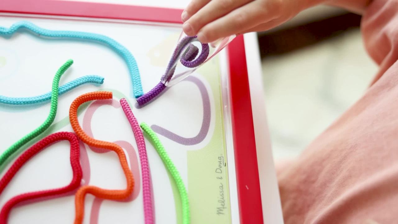 thumbnail video image 2 of Melissa & Doug Rainbow Cord Picture And Pattern Maker Draw with Cords Activity – 39 Cords, 6 Double-Sided Cards to Trace, 2 of 10