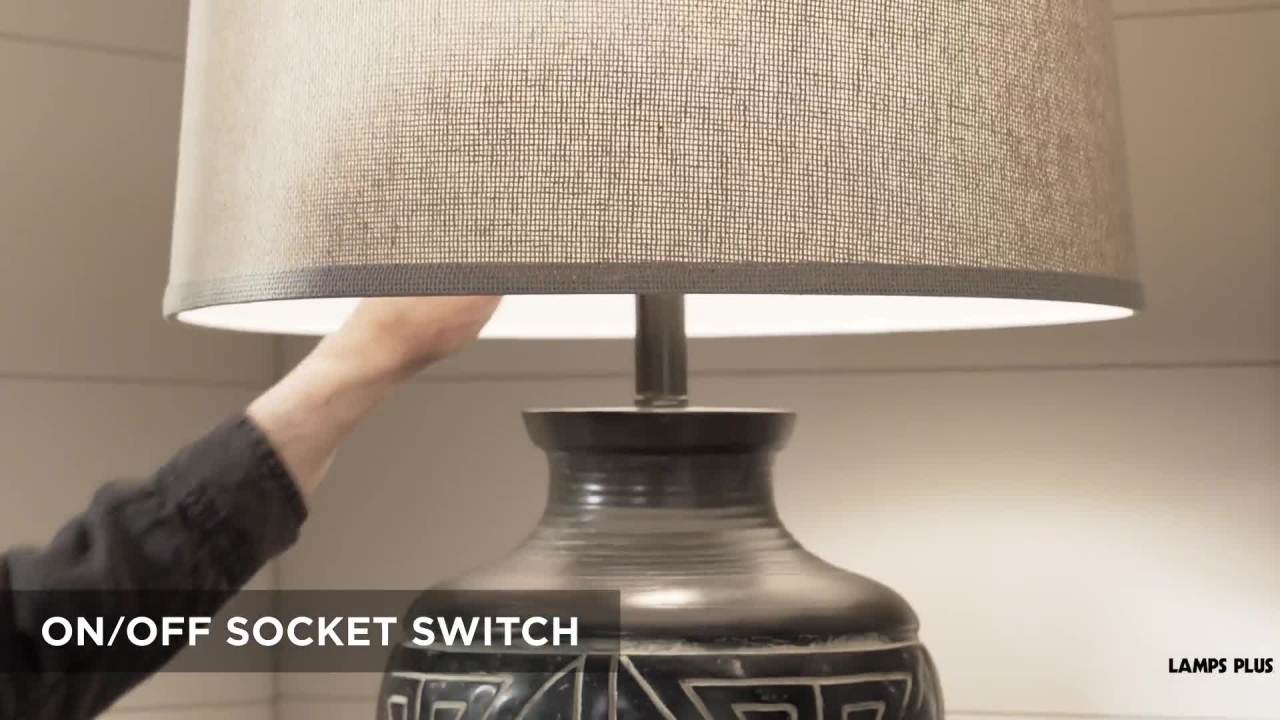 thumbnail video image 2 of John Timberland Miguel Rustic Table Lamp Southwest 32" Tall Earth Tone Linen Drum Shade for Bedroom Living Room Bedside Nightstand Office Kids House, 2 of 9