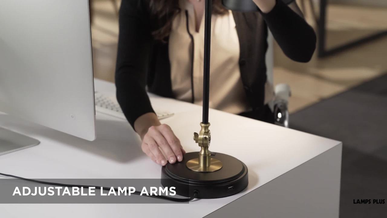 thumbnail video image 2 of 360 Lighting Modern Industrial Desk Table Lamp with USB Charging Port Adjustable 26.75" High Black Antique Brass for Bedroom Bedside Office, 2 of 10