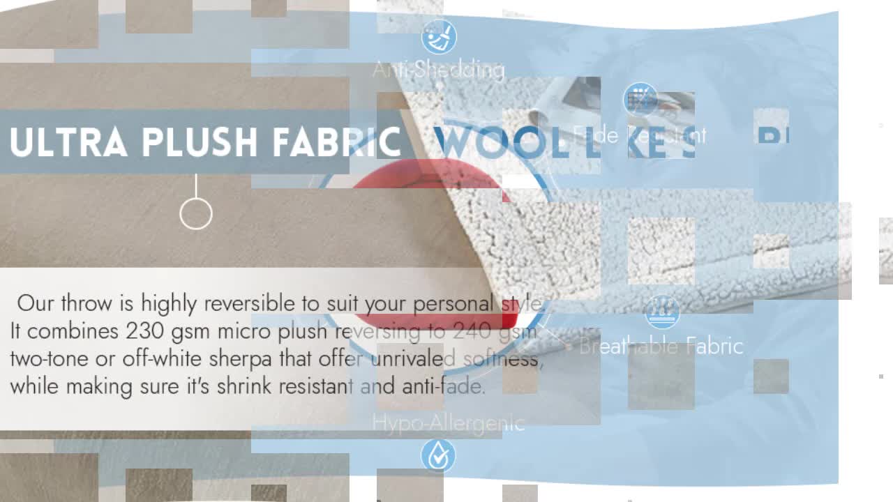 thumbnail video image 2 of Cozy Tyme Lorraine Flannel Reversible Sherpa Throw Blanket - Super Soft Solid Color 90"x 90" Light Blue, 2 of 11