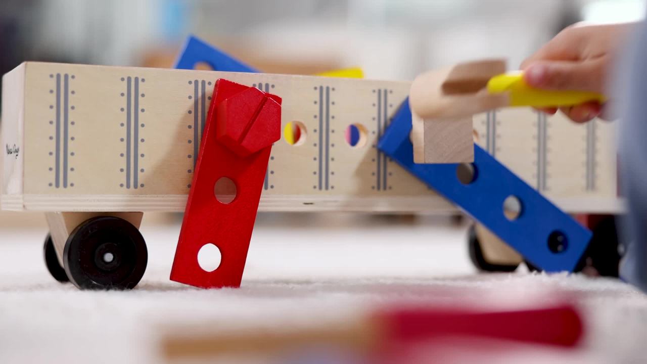 thumbnail video image 2 of Melissa & Doug Wooden Big Rig Truck Building Set (22 pcs), 2 of 10