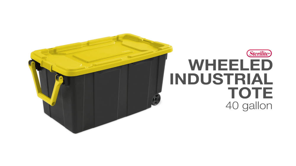 Sterilite Plastic 40 Gallon Wheeled Industrial Storage Tote Yellow Lily, Set of 2 - image 2 of 13