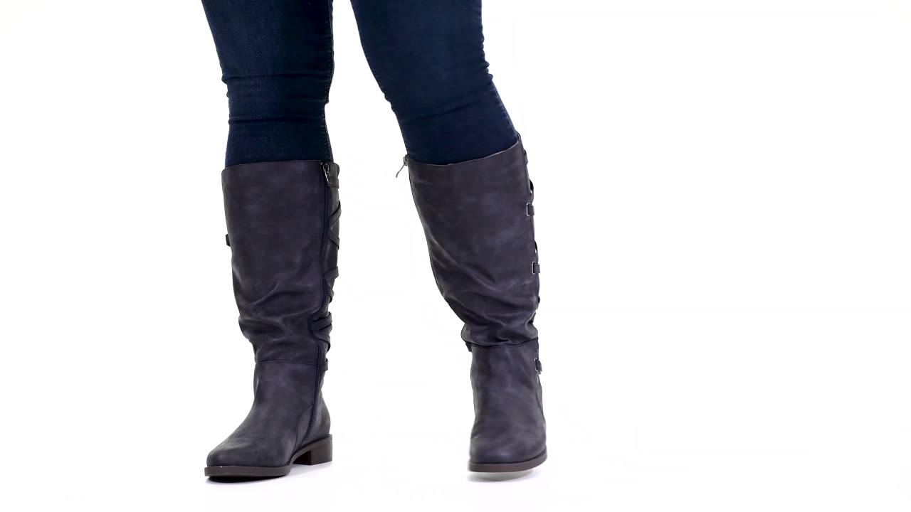 thumbnail video image 2 of Brinley Co. Womens Extra Wide Calf Lace-up Detail Riding Boot, 2 of 7