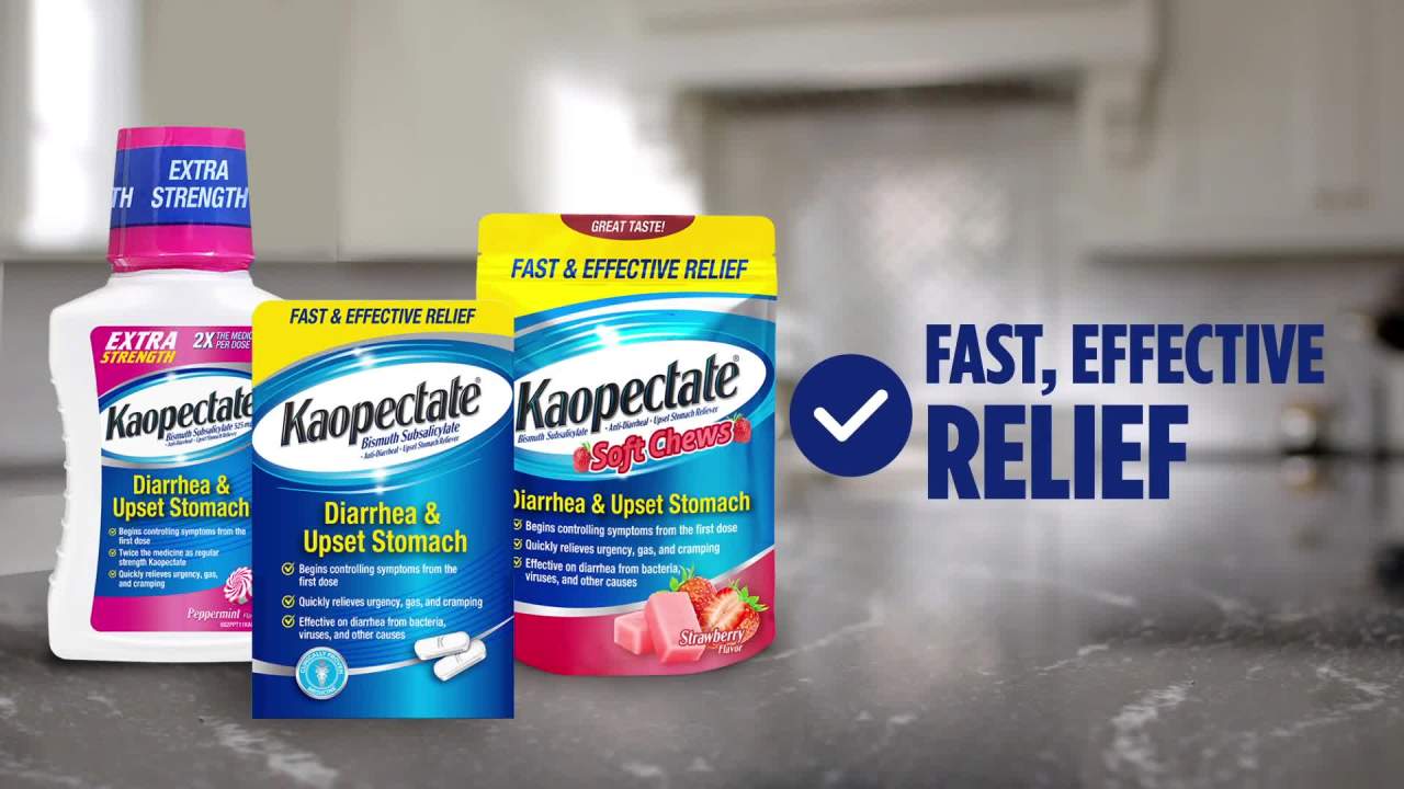 thumbnail video image 2 of Kaopectate Extra Strength Anti-Diarrheal Upset Stomach Relief, Peppermint 11 fl oz, 2 of 10