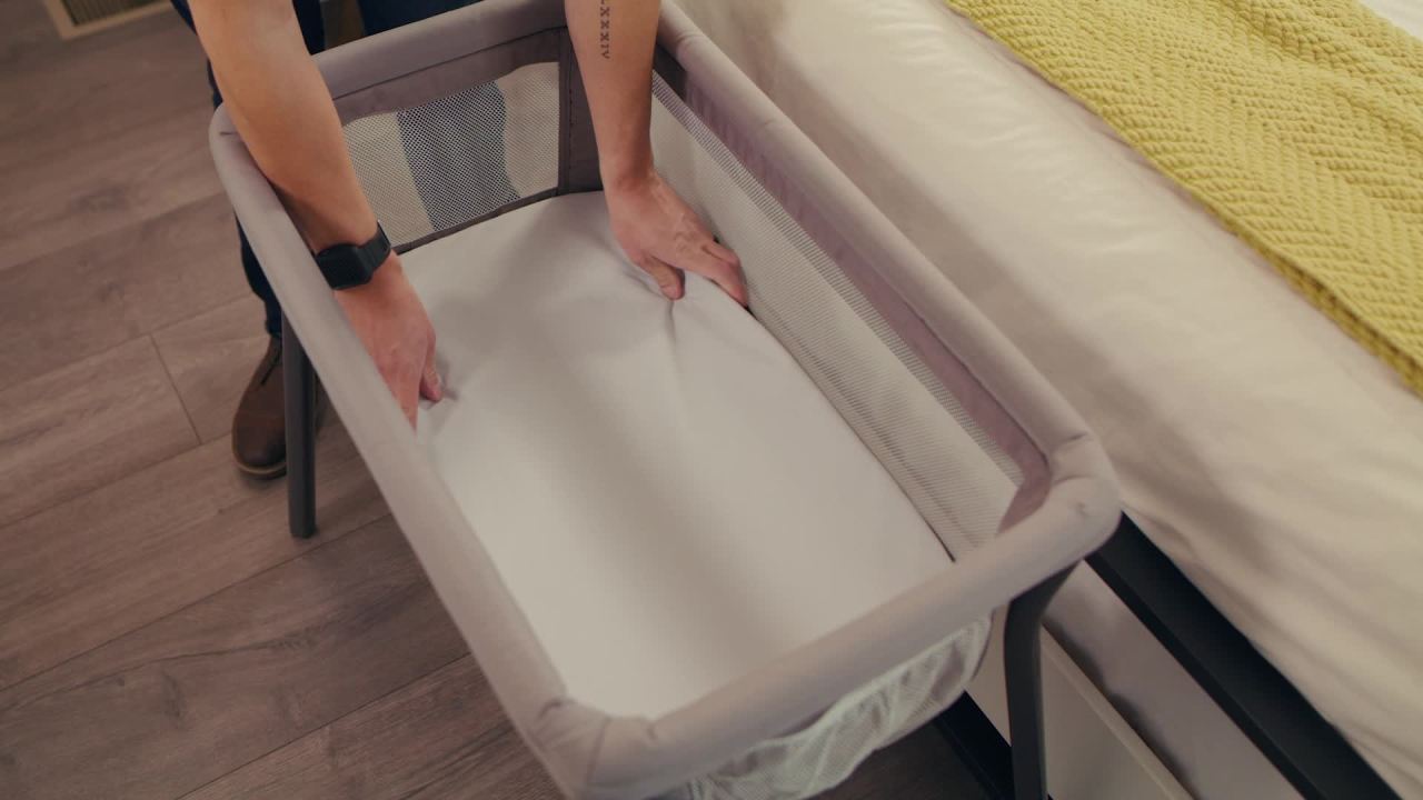 thumbnail video image 2 of Chicco LullaGo Anywhere Portable Bedside Bassinet - Sandstone (Grey), New, 2 of 11