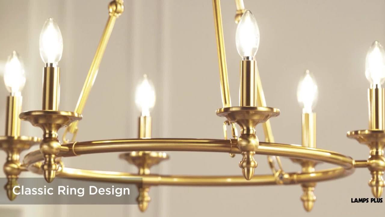 thumbnail video image 2 of Stiffel Warm Antique Brass Wagon Wheel Chandelier 28" Wide Farmhouse Rustic 6-Light Fixture for Dining Room Living House Foyer Kitchen Island Entryway, 2 of 13