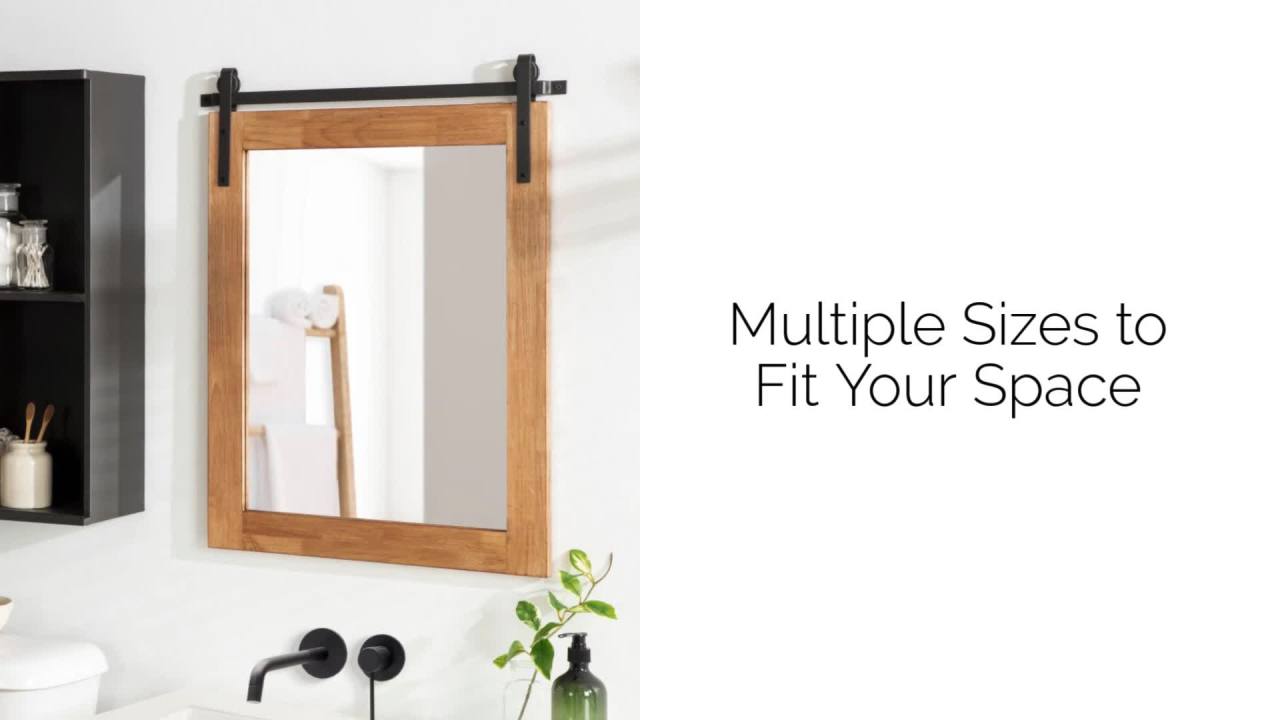 thumbnail video image 2 of Kate and Laurel Samuels Rustic Wood Framed Wall Mirror, 22 x 28, Rustic Brown and Dark Charcoal, Functional Farmhouse Mirror for Display, 2 of 8