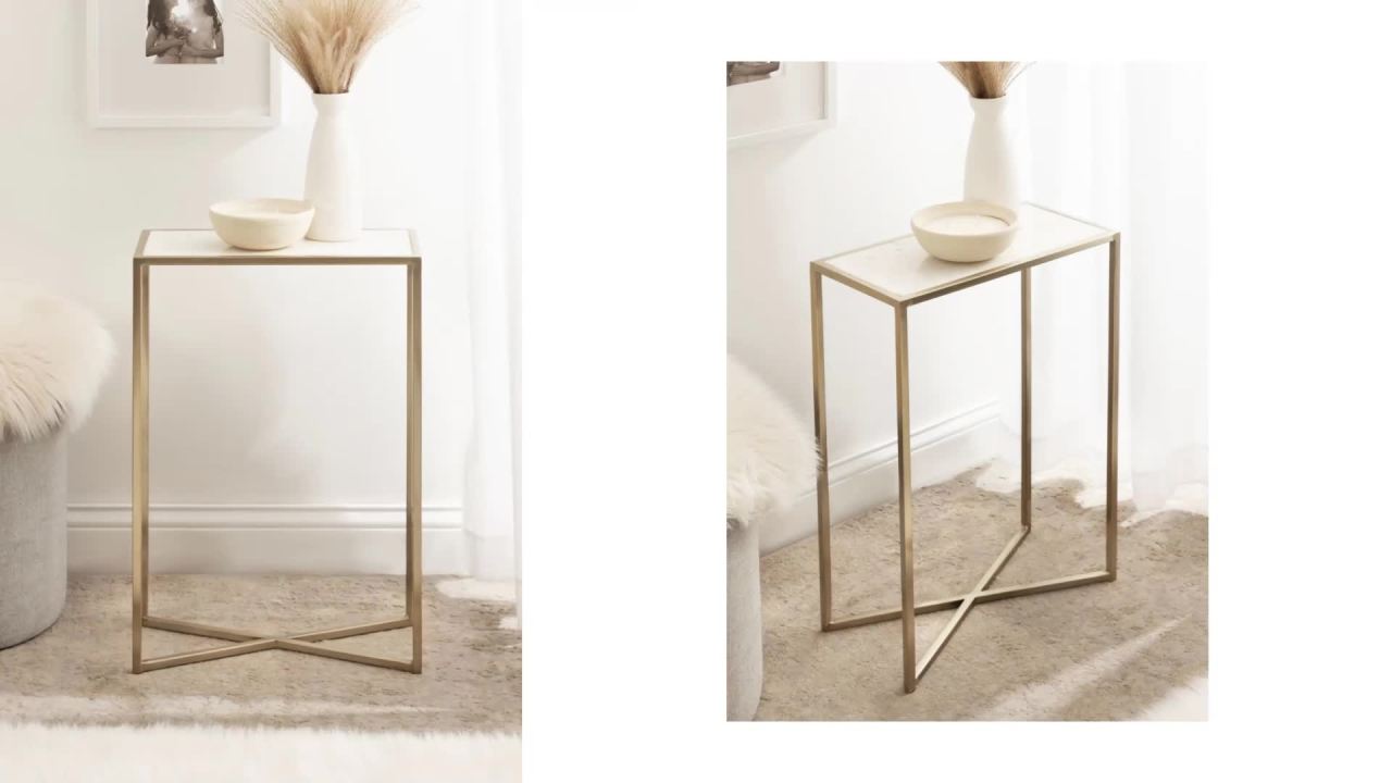 thumbnail video image 2 of Kate and Laurel Jaspur Modern Slim Side Table, 16 x 8 x 24, White Marble and Gold, Decorative Glam Narrow End Table for Use as Narrow Bedroom Nightstand or Living Room Accent, 2 of 7