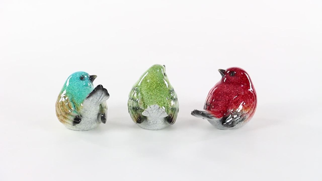 thumbnail video image 2 of 7"W, 6"H Multi Colored Polystone Bird Sculpture, by DecMode (3 Count), 2 of 15