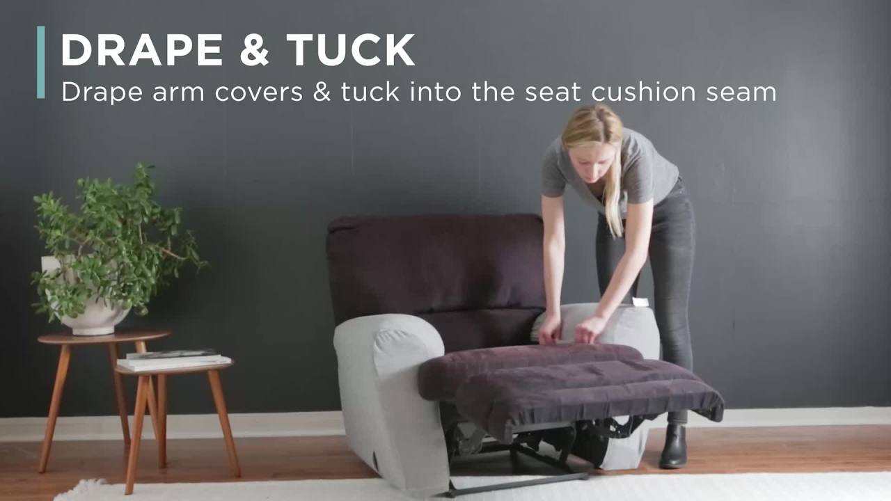 thumbnail video image 2 of Zenna Home Simply Fit 4-Piece Steps Stretch Recliner Slipcover, Coal, 2 of 7