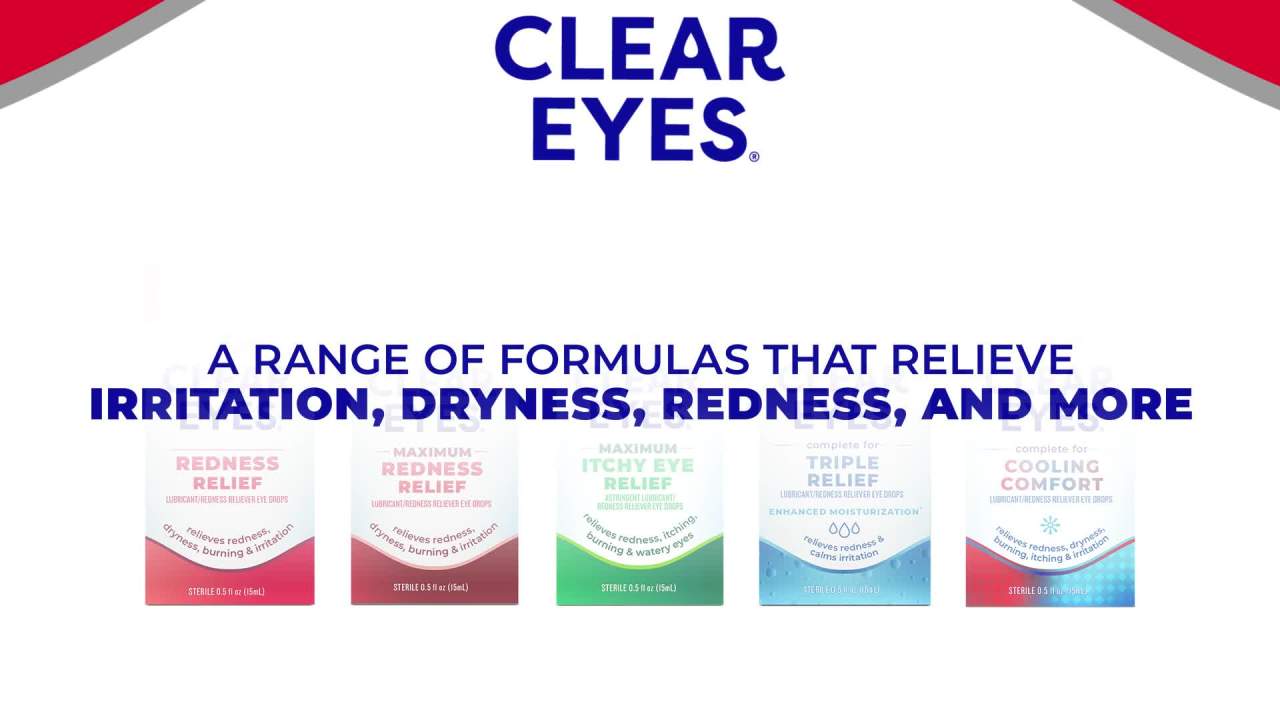 thumbnail video image 2 of Clear Eyes Cooling Comfort Relief Lubricant Eye Drops, Daily Use, 0.5 fl oz, 2 of 17