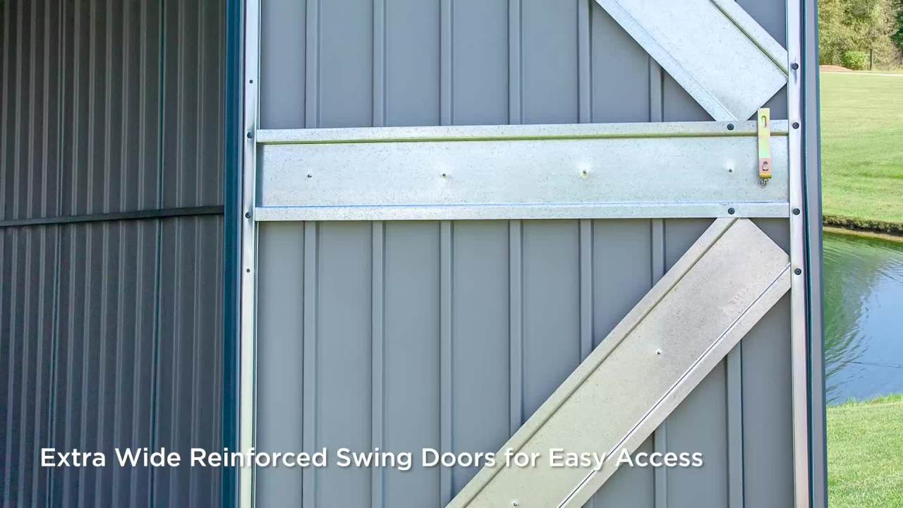 thumbnail video image 2 of Arrow Elite 10 x 4 x 6 ft Blue Grey Steel Storage Shed, 2 of 17