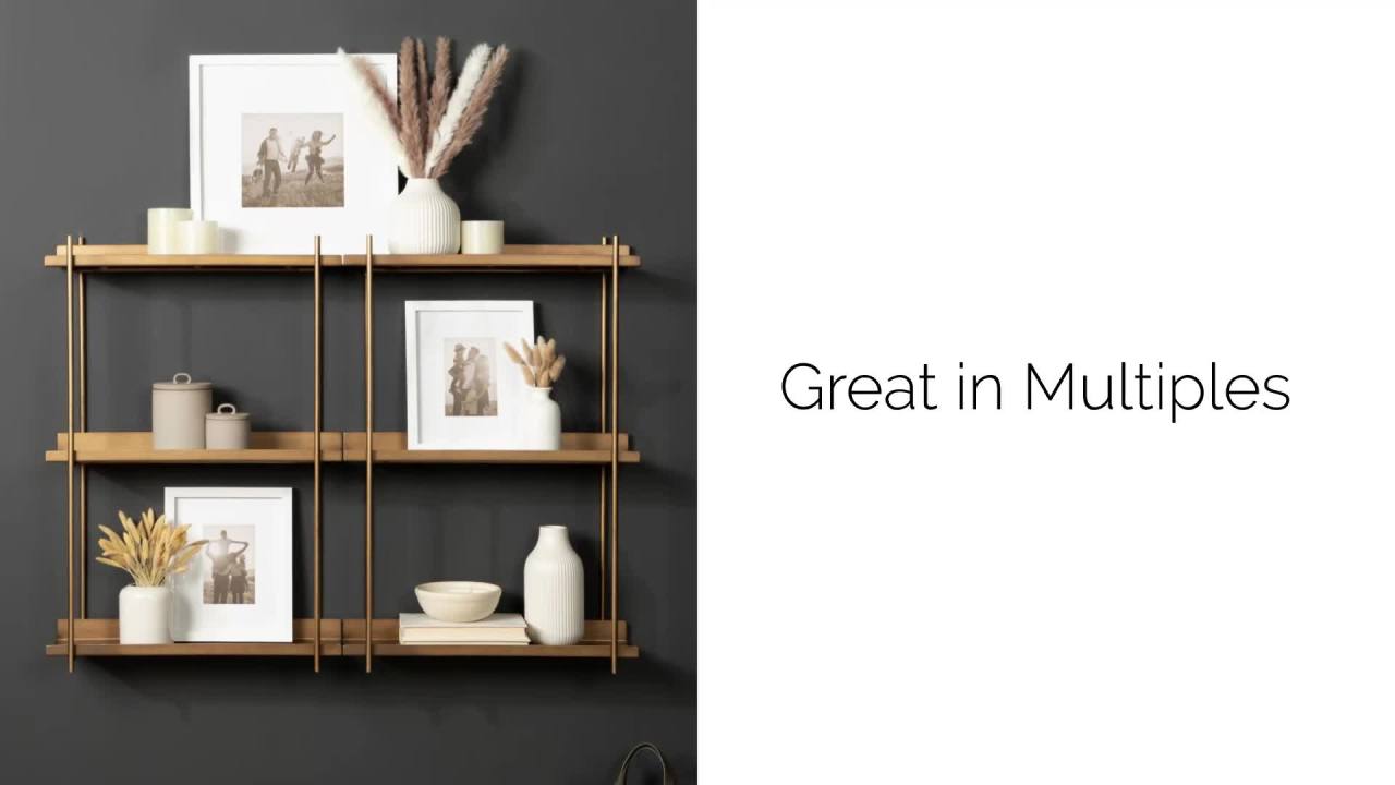 thumbnail video image 2 of Kate and Laurel Dominic Modern Metal Bathroom Shelf, 20 x 7 x 30, Black, Contemporary Sleek 3-Tier Floating Shelves for Wall Decor, Display, and Over Toilet Storage, 2 of 9