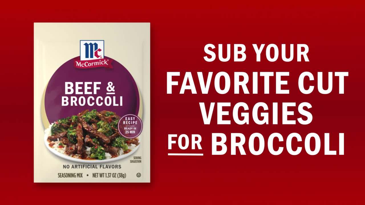 thumbnail video image 2 of McCormick Beef Broccoli Seasoning Mix, 1.37 oz Packet, 2 of 20