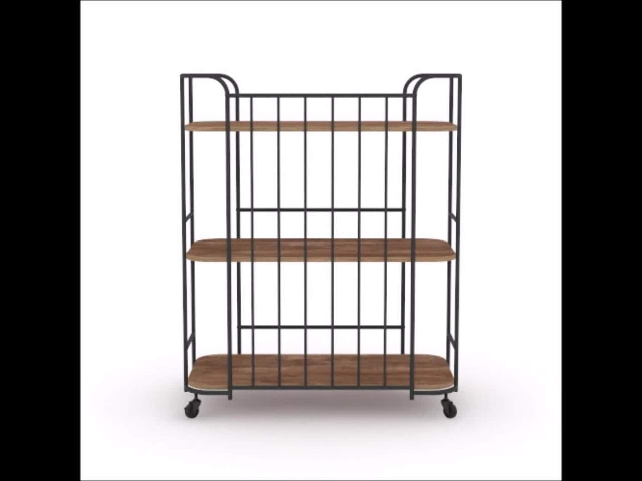 thumbnail video image 2 of Sauder Station House Industrial Multi-Purpose Rolling Cart, Etched Oak Finish, 2 of 11