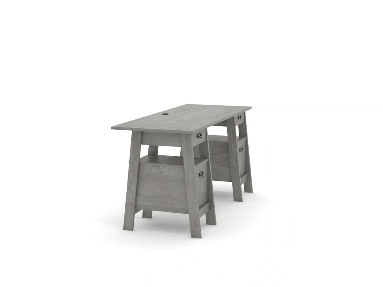 thumbnail video image 2 of Sauder Trestle Executive Desk with Drawers, Mystic Oak Finish, 2 of 11