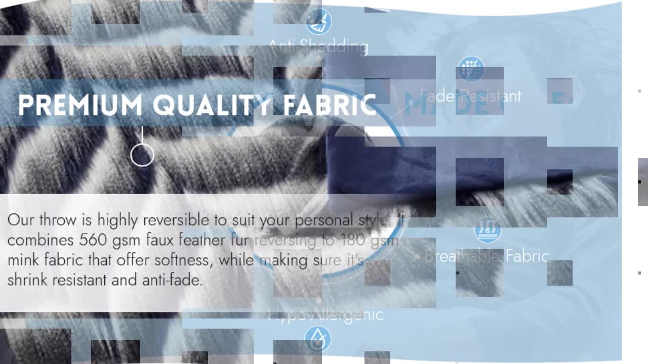 thumbnail video image 2 of Cozy Tyme Blanc Faux Feather Fur Throw 50"x60", Navy, 2 of 10