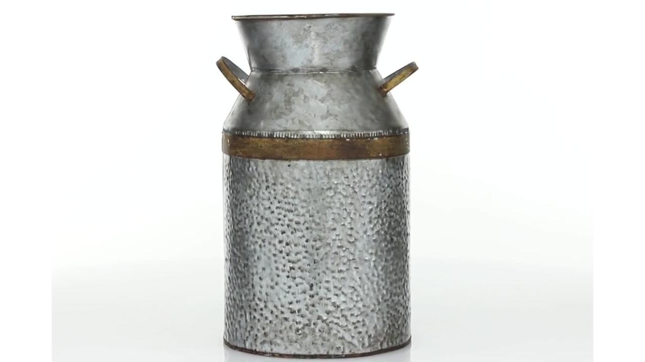 thumbnail video image 2 of DecMode Gray Farmhouse Galvanized Iron Metal Round Decorative Jar with Gold Grip Handles, 10"W x 14"H, 2 of 13