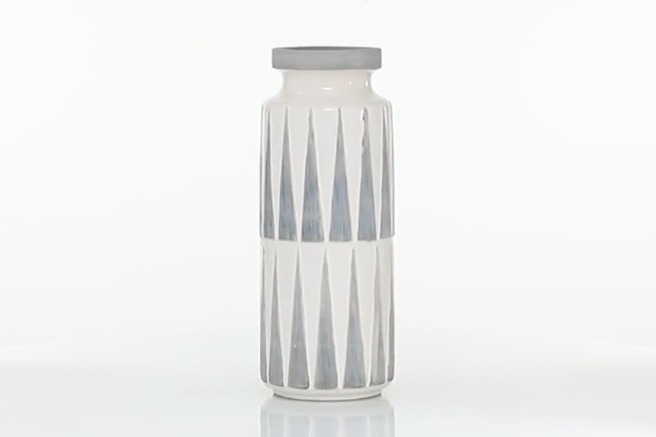thumbnail video image 2 of DecMode 17" White Ceramic Vase with Triangle Patterns, 2 of 8