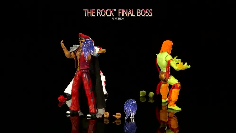 thumbnail video image 2 of WWE x Street Fighter The Rock Final Boss Action Figure & Accessories, 6-inch Collectible M. Bison Mashup Set, 2 of 7