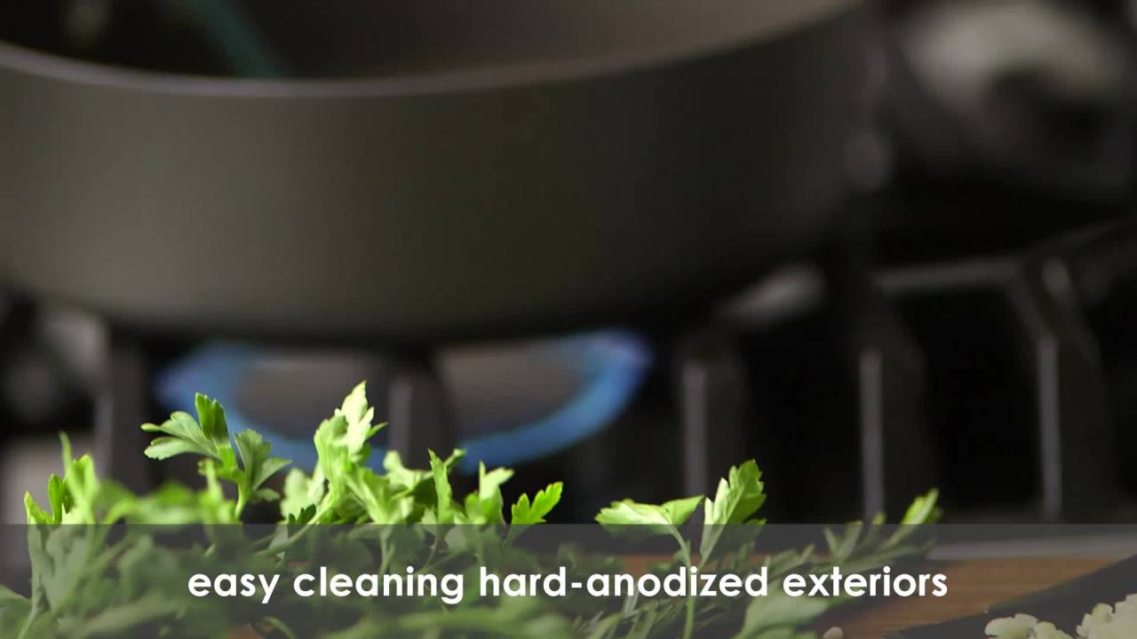 thumbnail video image 2 of Rachael Ray Cucina Hard-Anodized Nonstick Stir Fry Pan with Lid, 11-inch, Gray, Agave Blue Handles, 2 of 7