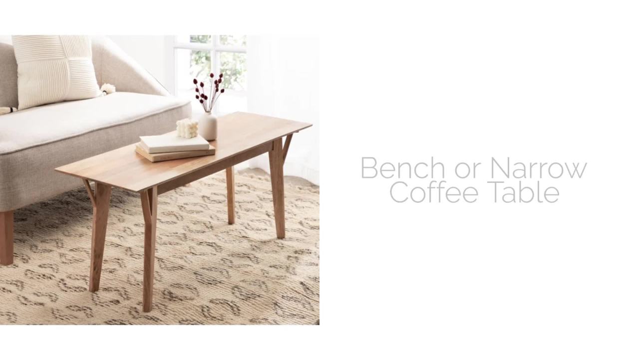 thumbnail video image 2 of Kate and Laurel McCutcheon Mid-Century Rectangle Wooden Bench, 42 x 14 x 18, Natural Brown, Living Room Wood Bench for Display, Seating, and Storage Options, 2 of 8