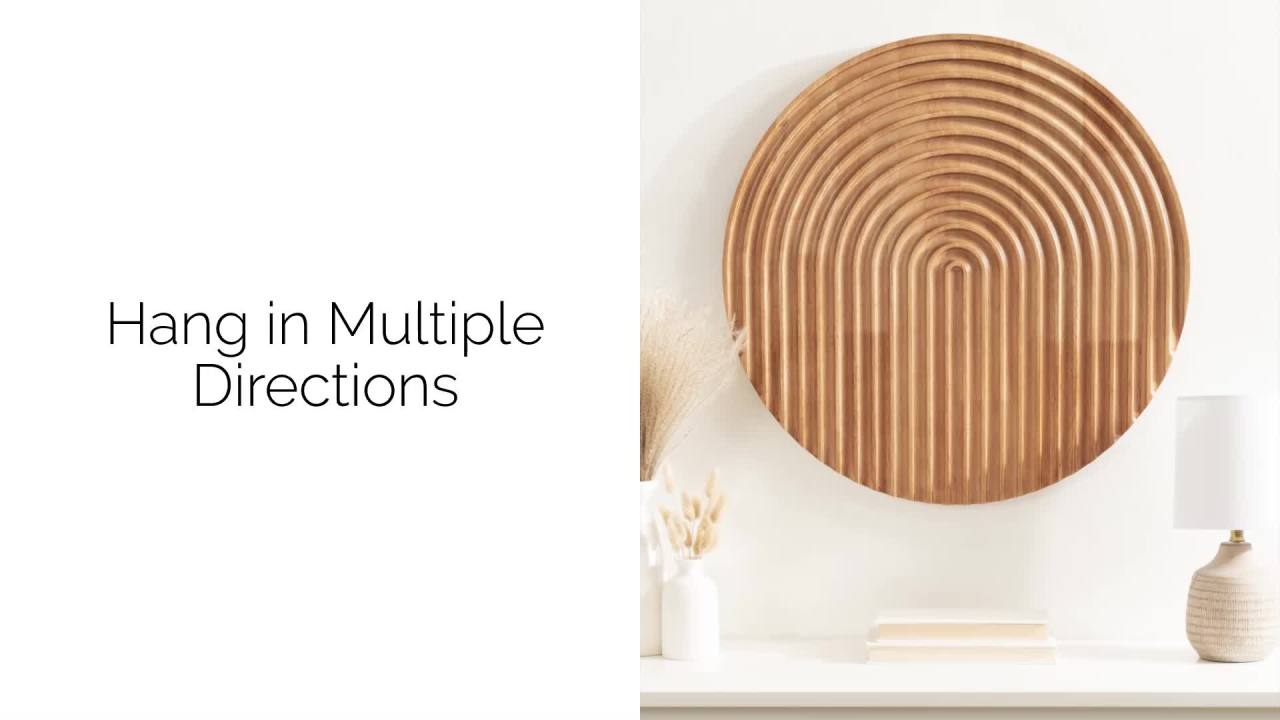 thumbnail video image 2 of Kate and Laurel Furrow Modern Arches Round Wood Art Plaque, 24 Inch Diameter, Natural Wood, Contemporary Carved Wooden Wall Art with Rounded Dimensional Rainbow Design, 2 of 8