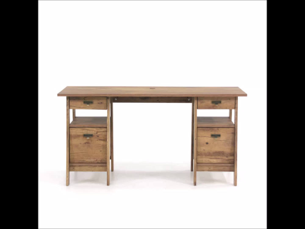 Sauder Trestle Executive Desk, Vintage Oak Finish