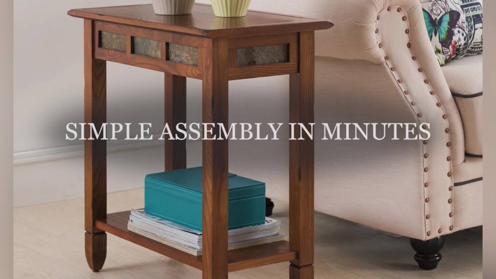 Design House Leick Home Oak and Slate Tile End Table in Rustic Oak