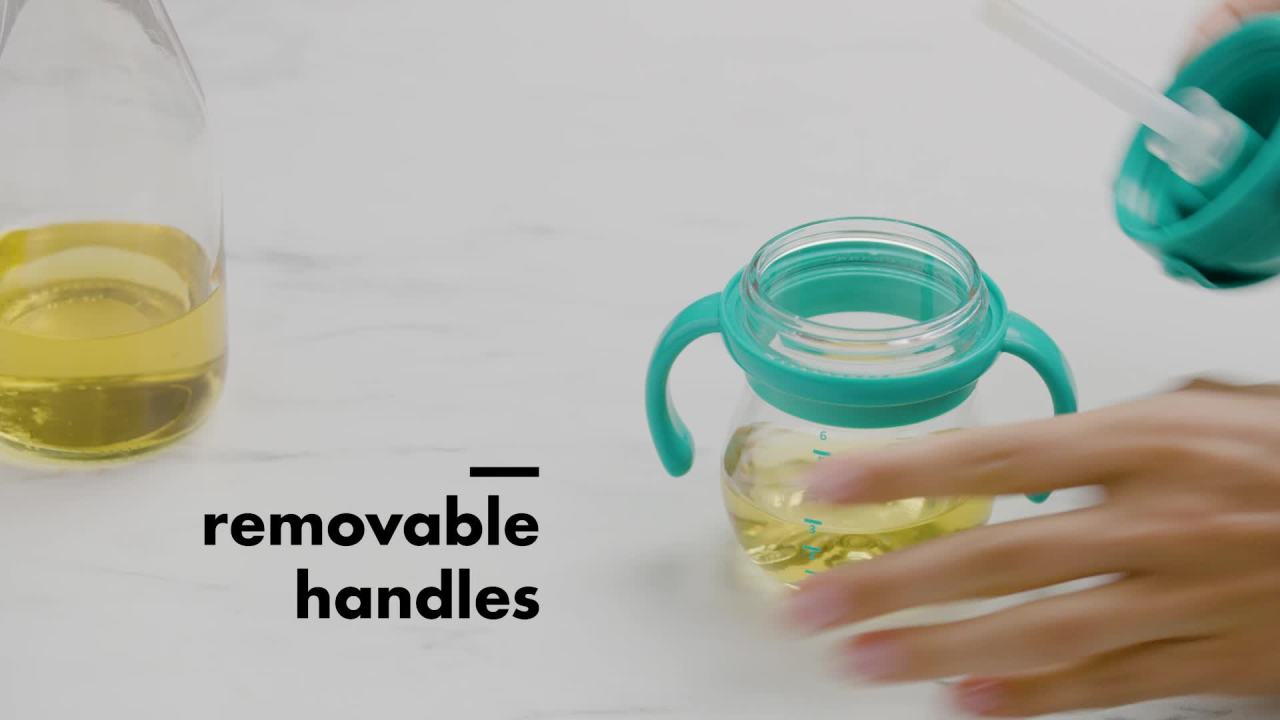 thumbnail video image 2 of OXO Tot Transitions Straw Cup With Removable Handles 6 Oz - 2 Pack - Navy, 2 of 7