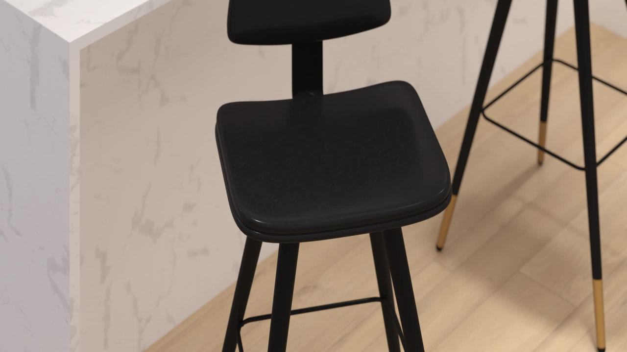 thumbnail video image 2 of Flash Furniture Kora Square Adjustable Low Back Barstool, Black, 2 of 15